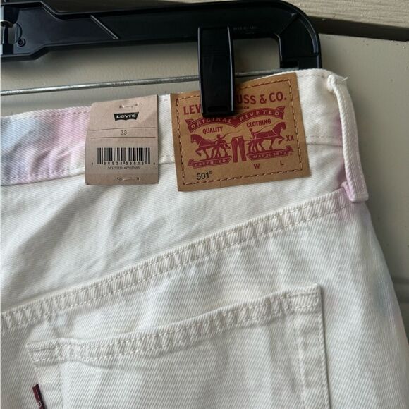 Women’s Levi 501 White Shorts With Pink And Blue Tye Dye Size 33 - Picture 8 of 12